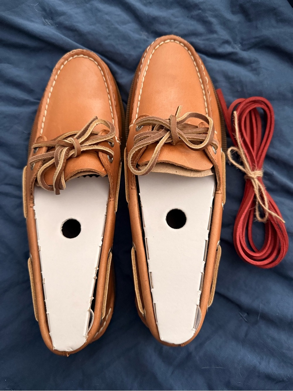 Sperry Men's Tan Leather Boat Shoes with Mount Gay Rum logo